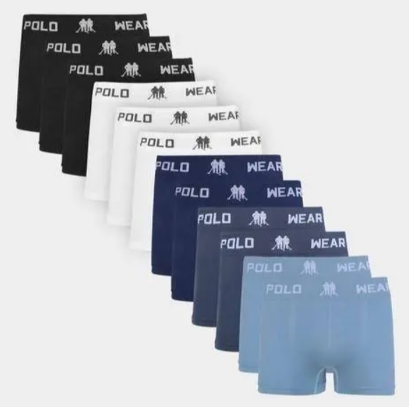 Kit 12 Cuecas Boxer, Polo Wear, Masculino