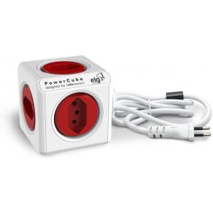 Multiplicador 5 Tomadas Bivolt com Cabo de 1,5m - PowerCube EXTENDED ELG - PWC-X5 - Vermelho e Branco