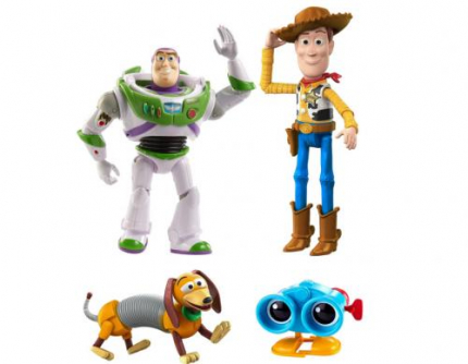 Toy Story Baú de Brinquedos do Andy, Conjunto de 4 Figuras de Ação Woody, Binóculos Lenny, Cachorro Slinky e Buzz Lightyear, Mattel