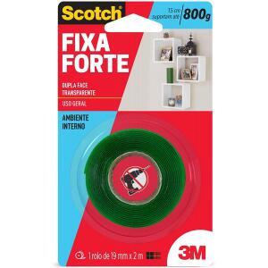 Fita Dupla Face 3M Scotch Fixa Forte Transparente - 19 mm x 2 m