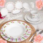 Aparelho de Jantar e Chá 20 Peças Home Gallery – Porcelana Redondo Branco Roses