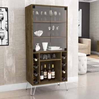 Cristaleira com Porta Garrafas 2 Portas Scala Móveis Bechara Madeira Rústica