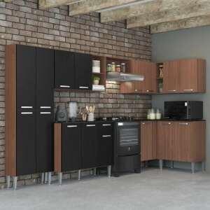 Cozinha Completa com Armário E Balcão com Tampo 7 Peças Pequim Soul Multimóveis Carvalho Avelã/Preto