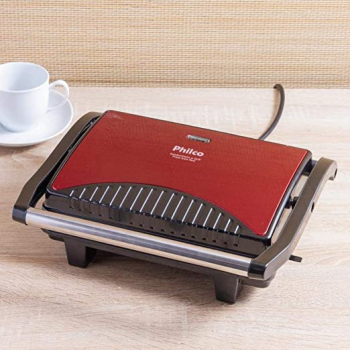 Sanduicheira e grill, Press inox red, 1200w, Vermelho, 110V, Philco