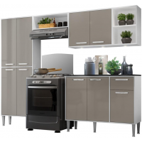 Cozinha Completa Compacta C/ 3 Leds, Armário E Balcão C/ Tampo 4 Pçs Xangai Multimóveis Bca/Lca Fumê