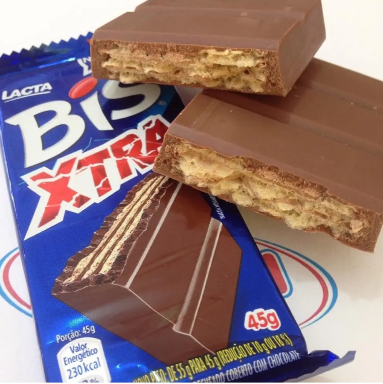 6 unidades Bis Xtra Chocolate Ao Leite ou Óreo 45g Lacta