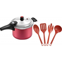 Panela de Pressão Fechamento Externo Cereja 4,5L Panelux + 4 Utensílios Mogno EVO