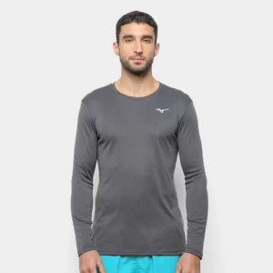 Camiseta Manga Longa Mizuno Soul 2.0 Fit Masculina - Chumbo