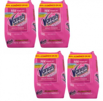 Kit Tira Manchas Vanish Oxi Action – Multi Power em Pó Refil 1Kg 4 Unidades