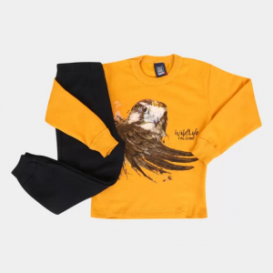 Conjunto Infantil Moletom Mia Kids Estampado Longo - Mostarda