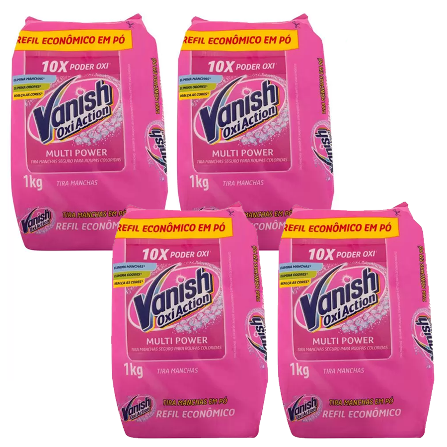 Kit Tira Manchas Vanish Oxi Action – Multi Power em Pó Refil 1Kg 4 Unidades