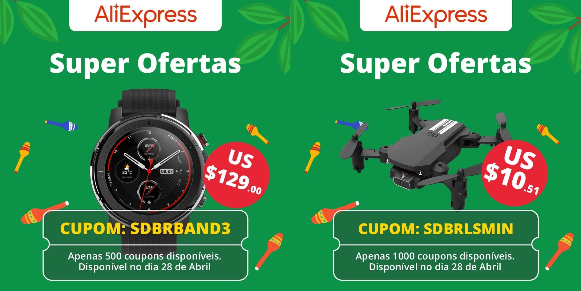 PROMOÇÃO DE HOJE 28 de ABRIL às 21h Aliexpress