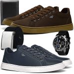 Kit 2 Tênis Skateboard Sport Masculino Confortável + Relógio Cinto e Carteira