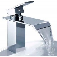 Torneira Misturador Monocomando Quadrada Cromada para Banheiro Cascata Metal Baixa