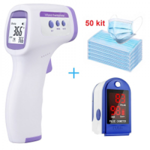 Kit com Termômetro Infravermelho + Oximetro Digital + 50 Máscaras Descartáveis