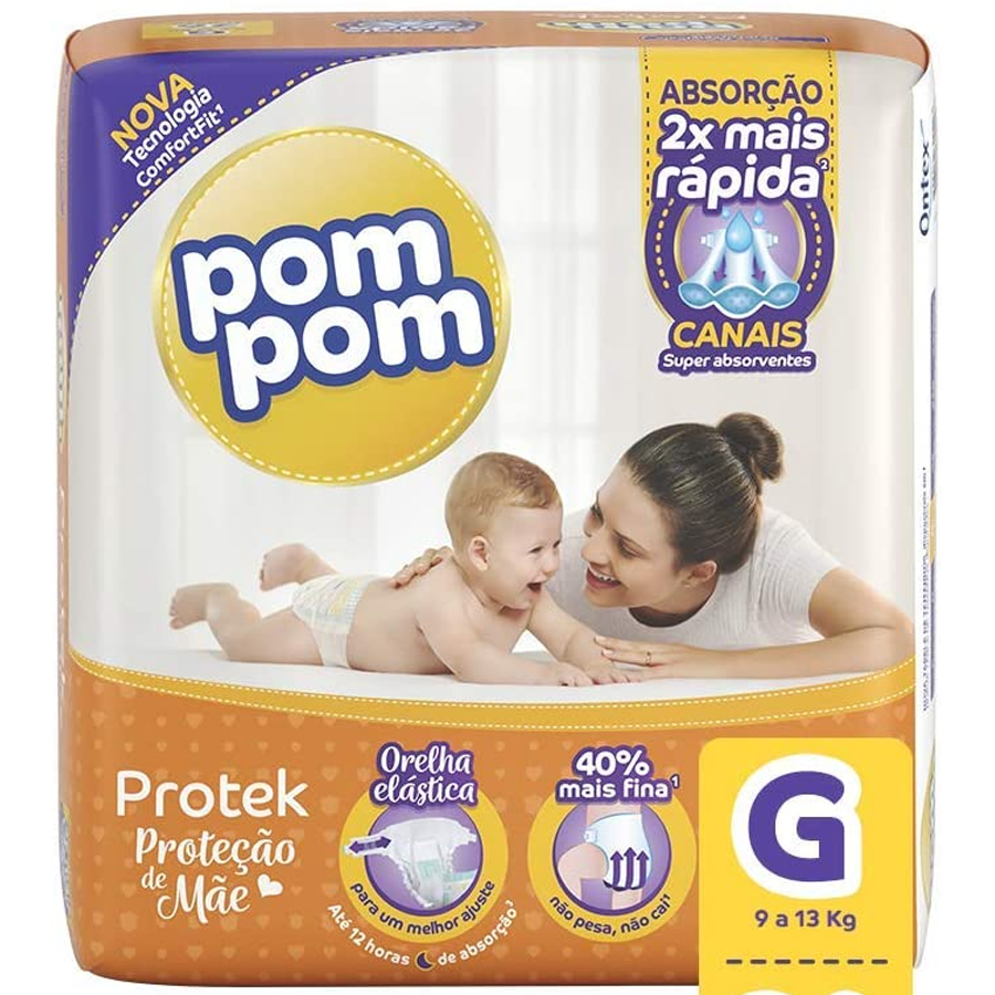 Fralda PomPom Protek Proteção de Mãe, G, Jumbo, pacote de 26