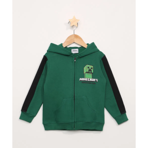 Blusão de Moletom Infantil Minecraft com Zíper e Capuz Verde Tam 4