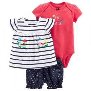 Roupas De Bebê Carters Conjunto Com 3 Peças - Body, Blusa e Short