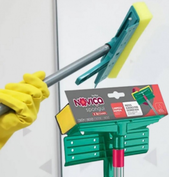 Novica Mop Spongi Esponja com Cabo, Noviça, Cinza, Verde e Amarelo
