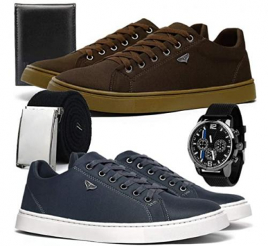 Kit 2 Tênis Skateboard Sport Masculino Confortável + Relógio Cinto e Carteira