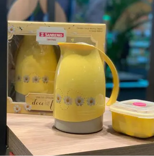 Bule de Chá e Café Térmico Amarelo com Pote 480ml – Sanremo Cuidar