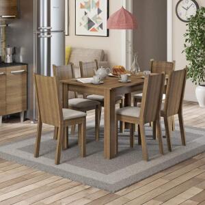 Conjunto Mesa de Jantar com 6 Cadeiras Maris Marrom - Madesa