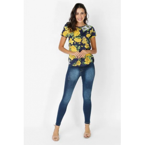 Blusa Crepe Azul Marinho Floral - Feminino