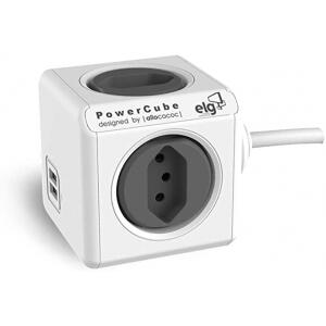 Multiplicador 4 Tomadas Bivolt + 2 USB 2.4A com Cabo 3m - PowerCube EXTENDED USB ELG - PWC-X4U/3M