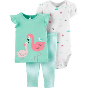 Conjunto de Calça de Guingão & Camiseta de Flamingo de 3 Peças
