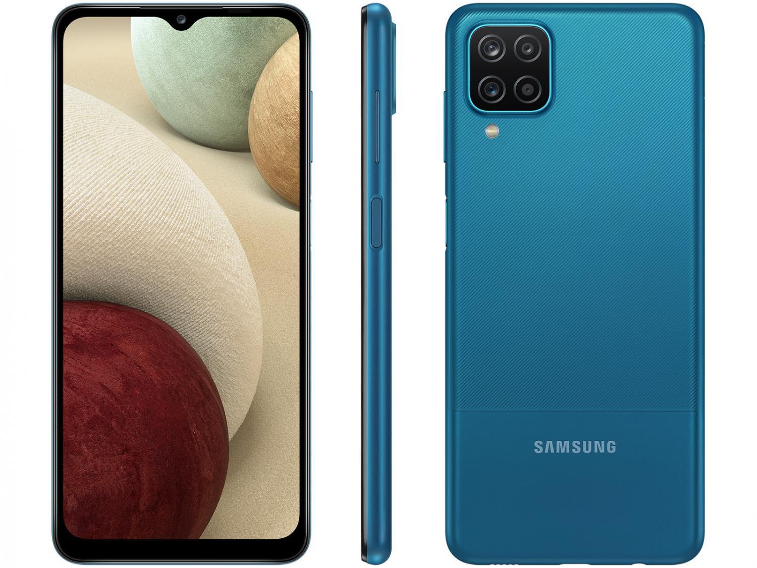 Smartphone Samsung Galaxy A12 64GB Azul 4G – Octa-Core 4GB RAM 6,5” Câm. Quádrupla + Selfie 8MP