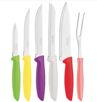 Conjunto de Facas e Garfo Trinchante Tramontina em Inox e Polipropileno Plenus – 6 Peças