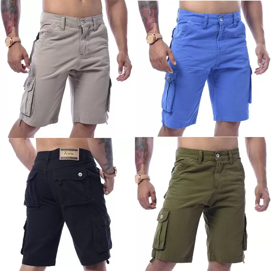 Kit Com 4 Bermuda Masculino Cargo Lisas Com 6 Bolsos Em Atacado – ICARI – Icari Fashion