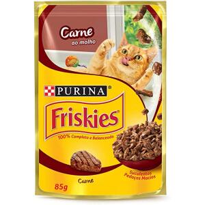 10 Unidades Nestlé Purina Friskies Ração Úmida para Gatos Adultos Carne ao Molho 85g