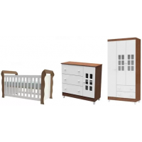 Quarto de Bebê Completo com Berço Guarda-Roupa e Cômoda Carolina Baby Maria