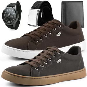 Kit 2 Pares de Sapatênis Dhl Masculino + Relógio + Cinto e Carteira