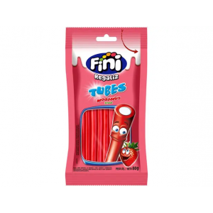 6 Unidades Bala de Gelatina Fini Tubes Morango - Recheio de Nata 80g Pacote