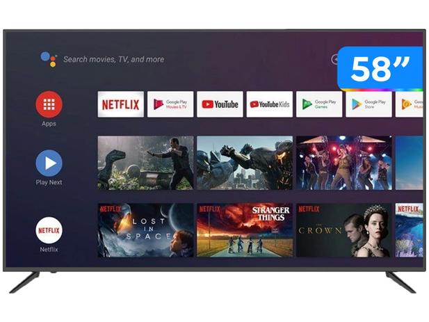 Smart TV 4K HQLED 58” JVC LT-58MB708 Android – Wi-Fi Bluetooth HDR 4 HDMI 3 USB
