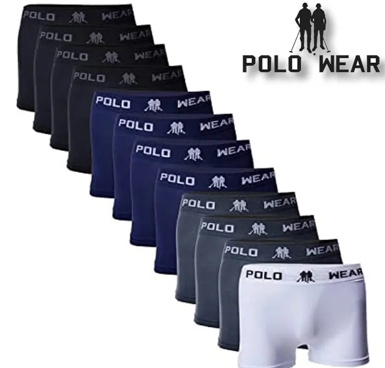 Kit 12 Cuecas Boxer, Polo Wear, Masculino