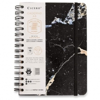 Caderno Wire-o Minerais Pautado, Cicero, A5 Mármore Preto, Médio, 90 Folhas