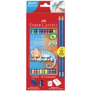 Lápis de Cor Faber-Castell EcoLápis Bicolor 12 Lápis/24 Cores + 2 Lápis N°2