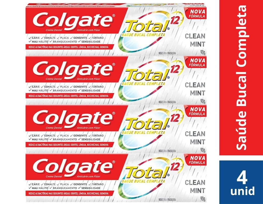 Creme Dental Colgate Total 12 Clean Mint 90g , Kit com 4 unidades