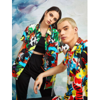 Camisa Masculina Botão Gráfico Estilos de Rua