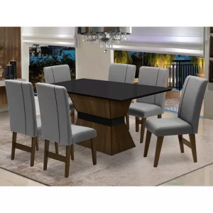 Conjunto de Mesa para Sala de Jantar com 6 Cadeira Monaco-Dobue