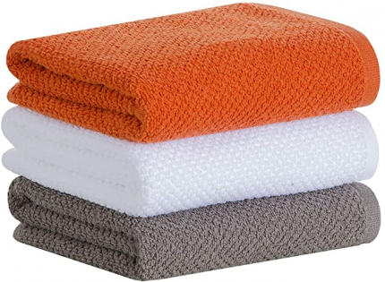 Jogo de Toalhas Buddemeyer Gourmet Quadriculado Branco/Marrom/Laranja 100% Algodão