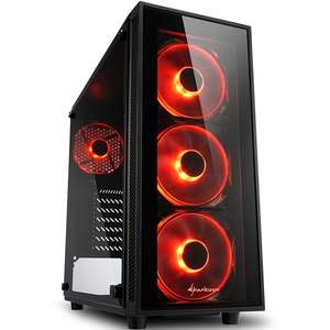 (4 FANS) Gabinete Gamer Sharkoon TG4 Red sem Fonte, Mid Tower, USB 3.0, 4 Fans, Preto com Lateral em Vidro