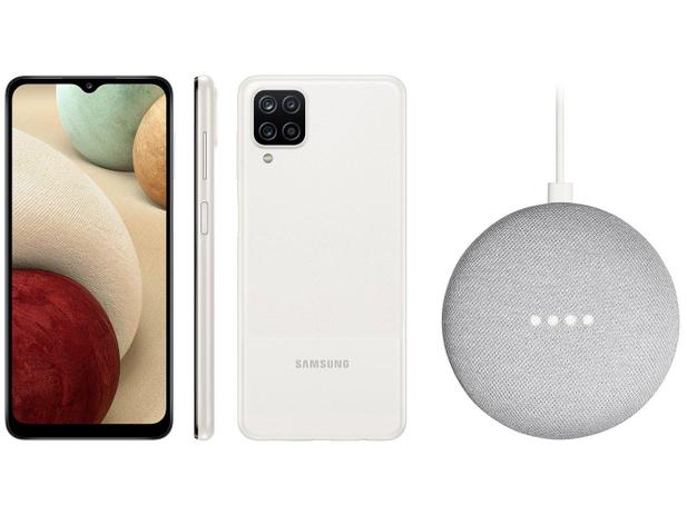 Smartphone Samsung Galaxy A12 64GB Branco 4G – 4GB RAM + Nest Mini 2ª geração Smart Speaker