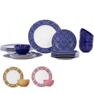 Aparelho de Jantar 18 Peças Cerâmica Bandana Azul - Classic Home
