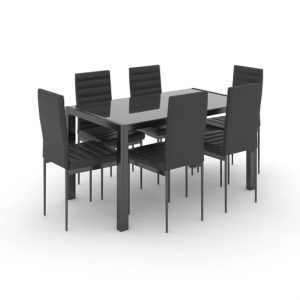 Conjunto de Mesa de Jantar e Cadeiras Jeff Preto com 7 Peças