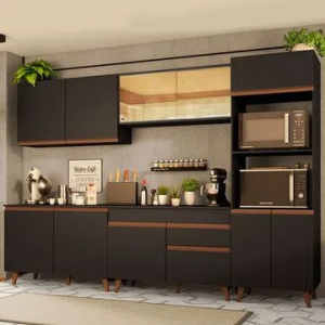Cozinha Completa Madesa Reims 310001 com Armário e Balcão Preto