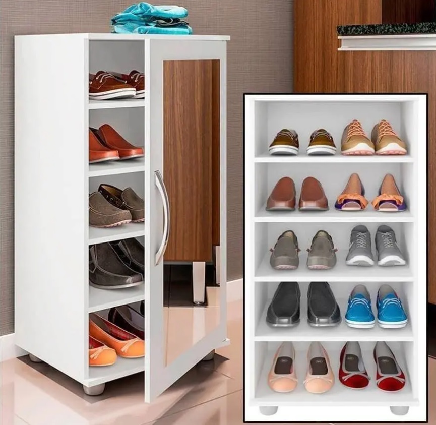 Sapateira com Espelho 1 Porta 4 Prateleiras – Poliman Flávia